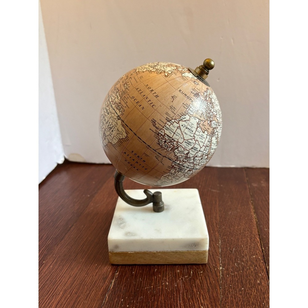 Broyhill Mini Desk Globe Vintage Style Sepia Map Marble Wood Base Decor 8.5 Inch